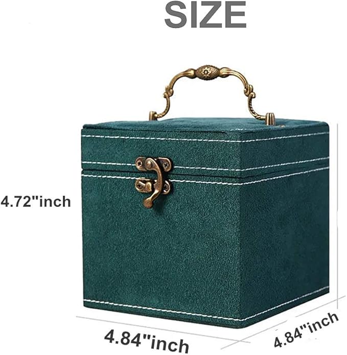 without brand 3-layer New jewelry storage box flannel jewelry storage box creative earrings earrings ring retro jewelry box (green)