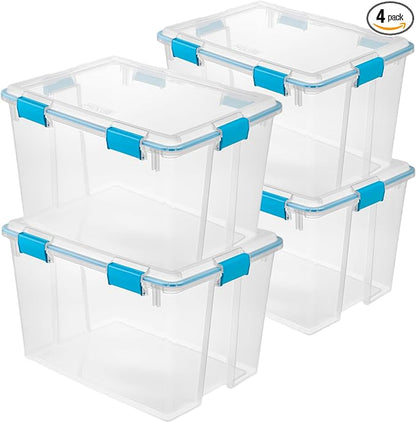 Sterilite 4-Pack Gasket Box, Weather-Resistant Storage Bins with Latching Lids, 80 Quart - Heavy-Duty Organizing Containers for Closet, Bathroom, and Office