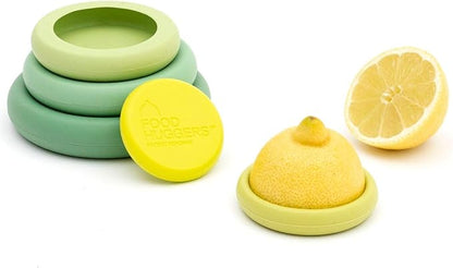Food Huggers 5pc Reusable Silicone Food Savers | BPA Free | Plastic Free Food Storage | Dishwasher Safe | Fruit & Vegetable Produce Storage for Onion, Tomato, Lemon, Banana & Cans | Round, Sage Green