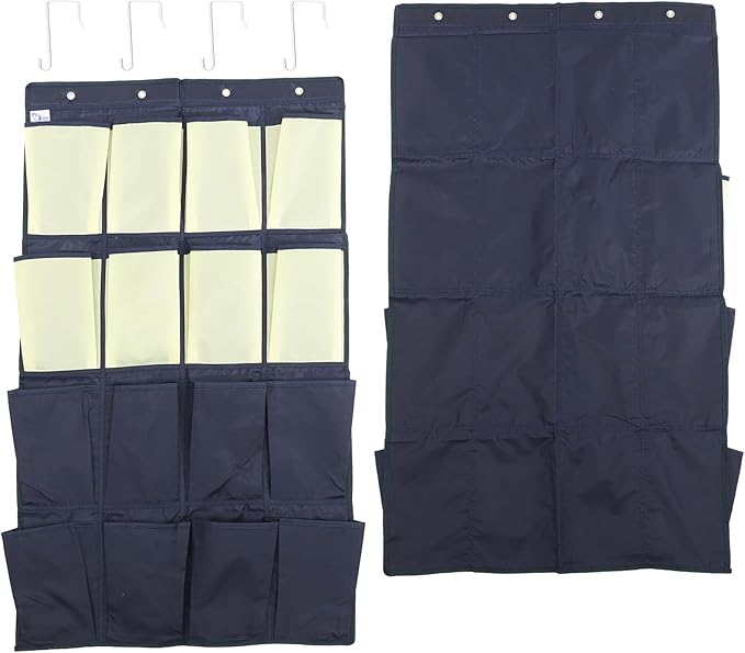 HANABASS The Door Shoe Organizer with 16 Pockets Hanging Oxford Cloth Shoe Holder Bag Blue and Yellow Space-saving for Bedroom and Closet