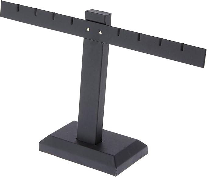 Plymor Black Faux Leather T-Bar, Four Pair Earring Display Stand, 10.25" W x 6" H