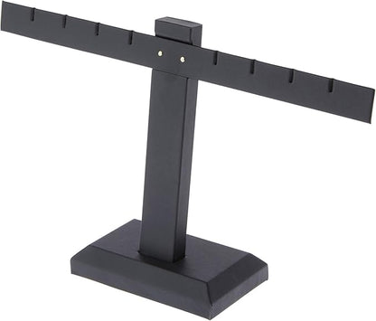 Plymor Black Faux Leather T-Bar, Four Pair Earring Display Stand, 10.25" W x 6" H