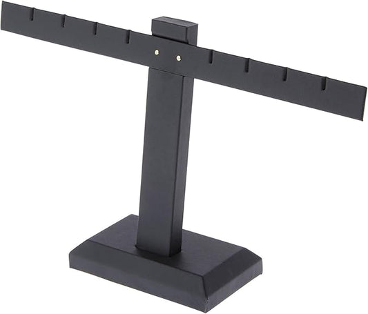 Plymor Black Faux Leather T-Bar, Four Pair Earring Display Stand, 10.25" W x 6" H