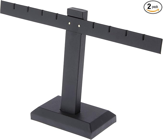 Plymor Black Faux Leather T-Bar, Four Pair Earring Display Stand, 10.25" W x 6" H (Pack of 2)