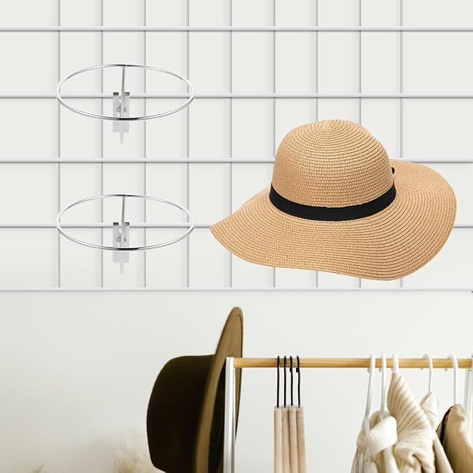 PRETYZOOM Hat Rack for Grid Wall Panels Metal Ball Display Holder Organizer for Basketball Football Rugby Caps 9.84X5.51X10.62In Space-Saving Wall Mount Storage for Home Shop