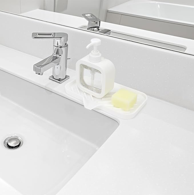 Yasmen Silicone Bathroom Soap Dishes, Sink Sponge Holder for Kitchen, Rubber Soap Dish with Drain, Shower Soap Sponge Tray, Sink or Counter Organizer, for Bar Soap, Bottle, Dish Soap Dispenser-White