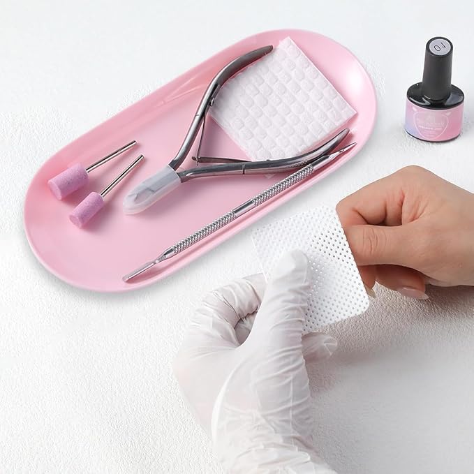 3Pcs Manicure Tools Storage Tray, Oval Plastic Storage Dish Nail Art Accessory Display Trays, Jewelry Rhinestone Organizer Plate, Makeup Cosmetic Nail Decorations Storages Plate（Pink）