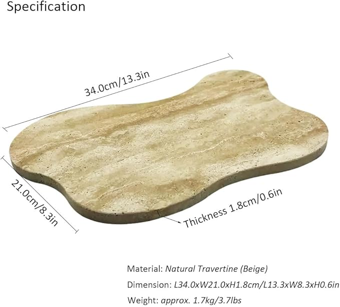 Cloud Shaped Travertine Vanity Tray, 13.3 x 8.3 Inch Natural Stone Decorative Catchall Tray for Bathroom Countertop, Beige Marble Jewelry Dish Perfume Tray for Coffee Table Dresser Nightstand