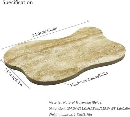 Cloud Shaped Travertine Vanity Tray, 13.3 x 8.3 Inch Natural Stone Decorative Catchall Tray for Bathroom Countertop, Beige Marble Jewelry Dish Perfume Tray for Coffee Table Dresser Nightstand