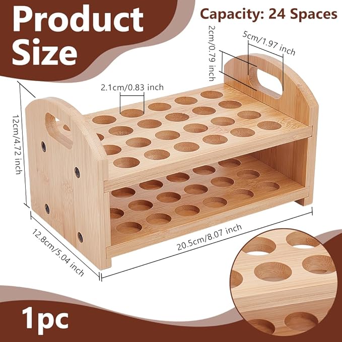 OLYCRAFT Rollerball Perfume Organizer 24 Spaces Wooden Perfume Storage Holder Beauty Scent Storage Makeup Lipgloss Lipstick Display Case Dresser Organizer for Bedroom Vanity Shelf Countertop