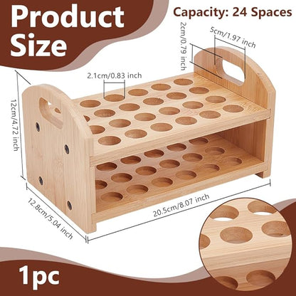 OLYCRAFT Rollerball Perfume Organizer 24 Spaces Wooden Perfume Storage Holder Beauty Scent Storage Makeup Lipgloss Lipstick Display Case Dresser Organizer for Bedroom Vanity Shelf Countertop