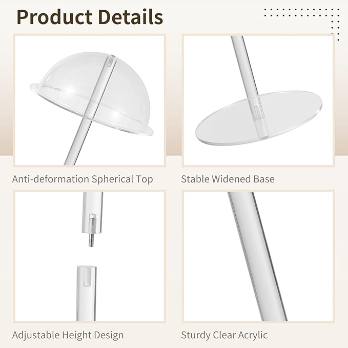 OMISTAR 2 Pcs Clear Acrylic Hat Stands, 7.9" 15.7" High Cowboy Hat Holders, Transparent Hat Display Stands, Transparent Wig Cap Racks for Salons, Vendors, Retail
