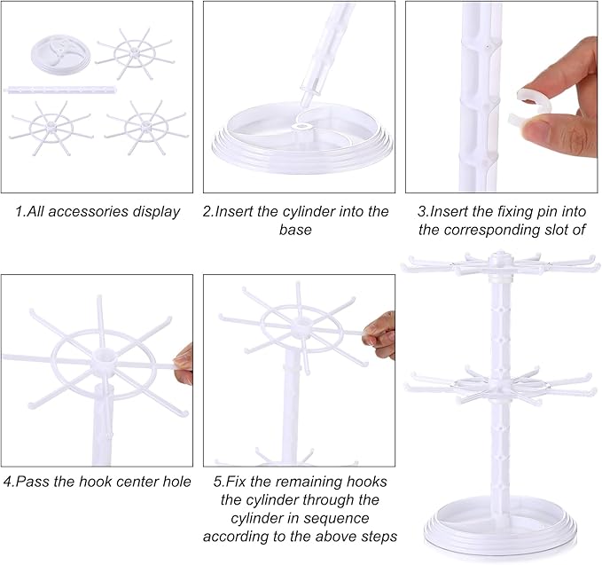 2 Pack Keychain Display Stand Rotating Jewelry 2 Tier Necklace Holder Plastic Spinning Bracelet Hanging Organizer Rotating Rack Earring Bracelet Stands for Vendors Malls Counter Dressing Table