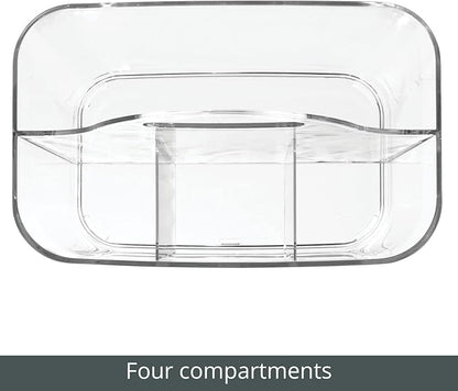 mDesign Plastic Cutlery Storage Organizer Caddy Bin Tote with Handle - Kitchen Cabinet Divided Pantry Basket for Forks, Knives, Spoons, Napkins, Indoor/Outdoor Use, Lumiere Collection, Clear | Caddy Bin