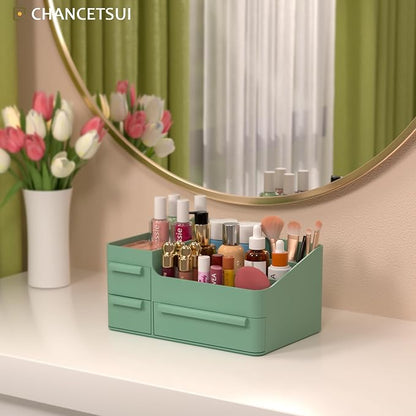 CHANCETSUI Makeup Organizer With Drawers, Countertop Organizer for Cosmetics, Vanity Holder for Lipstick, Brushes, Lotions, Eyeshadow, Nail Polish and Jewelry (Green)