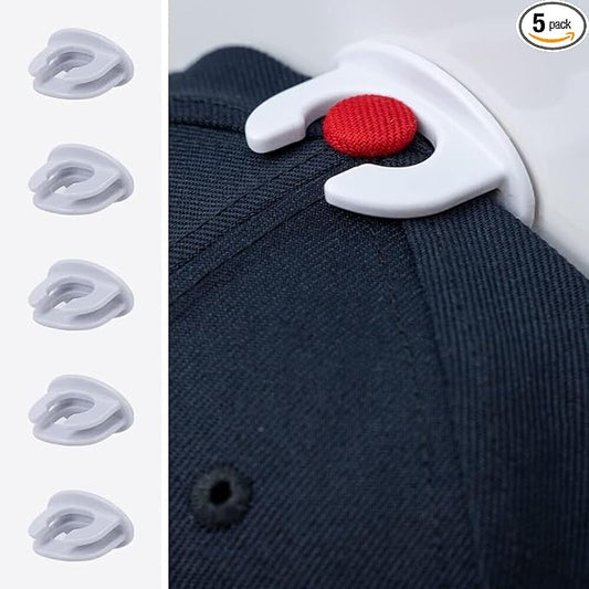 Premium Adhesive Hat Hooks | Made in U.S.A. | Wall Rack for Baseball Caps | Display Holders | Hangers for Closet & Doors | Organization & Storage | Patented Design (White, 5-Pack)