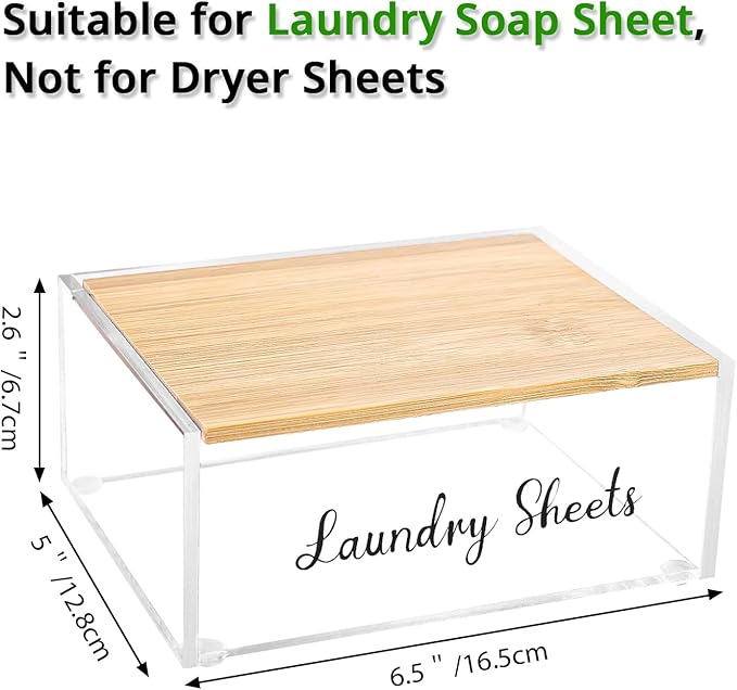 Acrylic Laundry Detergent Sheets Holder with Bamboo Lid, Laundry Soap Sheets Container Box Dispenser for Laundry Room