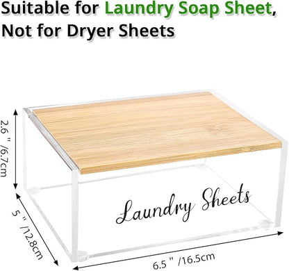 Acrylic Laundry Detergent Sheets Holder with Bamboo Lid, Laundry Soap Sheets Container Box Dispenser for Laundry Room