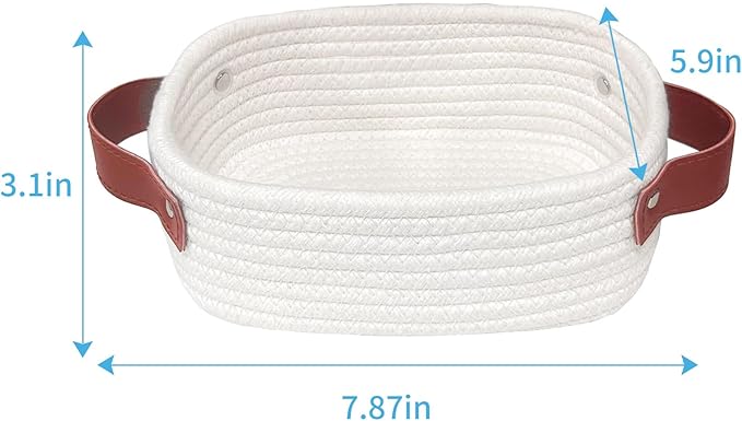 ABenkle Small Storage Basket, Mini Rope Woven Baskets, Cute Shelf Closet Storage Organizer, Boho Decorative Toy Bin for Nursery, Living Room, Spa, Empty Gift Baskets - XS, White