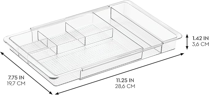 iDesign Expandable Makeup Drawer Organizer, Shallow Tray for Bathroom or Vanity Storage - Clear