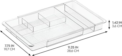 iDesign Expandable Makeup Drawer Organizer, Shallow Tray for Bathroom or Vanity Storage - Clear