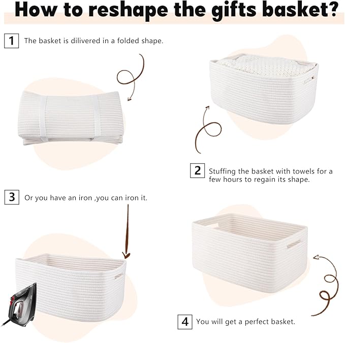 OIAHOMY Storage Basket for Shelves, Closet Cube Storage Bins Baskets for Clothes Blanket Towels, Baby Nursery, Toy Baskets Box, Woven Rope Basket, 15.75 * 11.81 * 7.09 IN, 2 Packs White