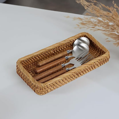 Rattan Bathroom Tray Countertop, Wicker Toilet Tank Basket, Decorative Bathroom Vanity Tray for Decor Coffee Table