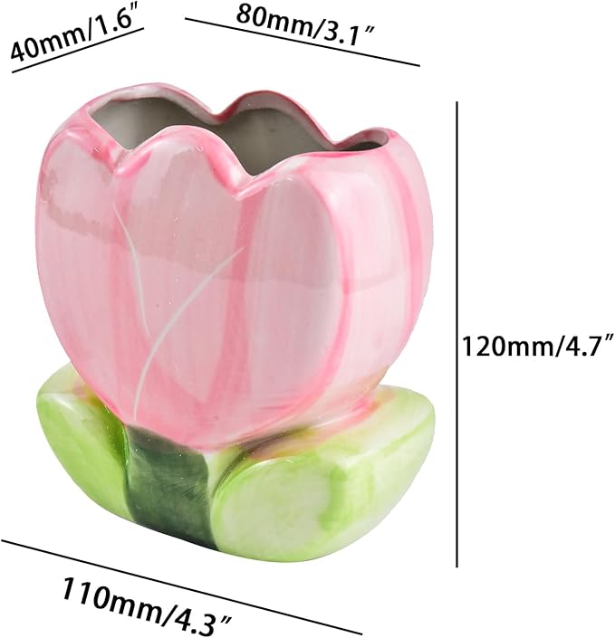 Ceramic Tulip Cosmetic Storage Box, Desktop Organizers Make Up Brush Storage Stand Desktop Storage Box for Brush,Pencil,Art Supplies, Painting Brush (Pink+Purple+Red+Yellow)