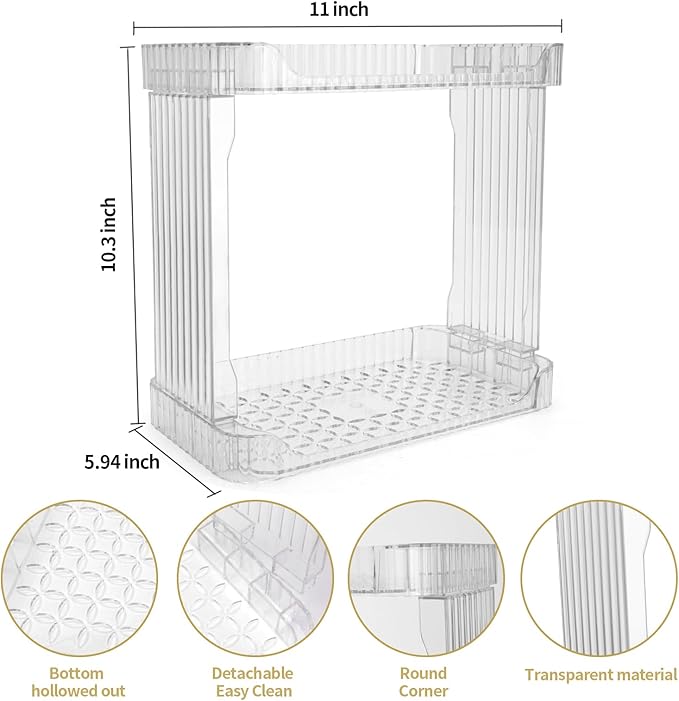 Ayswupt Acrylic 2 Tier Bathroom Counter Organizer,Makeup Organizer for Vanity,Clear Organizer Shelf for Kitchen Sink Countertop Storage,Perfume Tray for Dresser,Decor Tray for Skincare Cosmetics