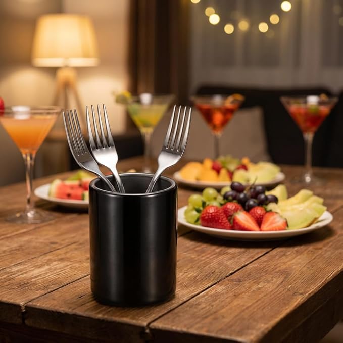 Stainless Steel Cocktail Pick Holder – Mini Black Minimalist Metal Utensil Holder for Fruit Forks & Toothpicks, Coffee Spoon Holder for Home Bar & Espresso Station