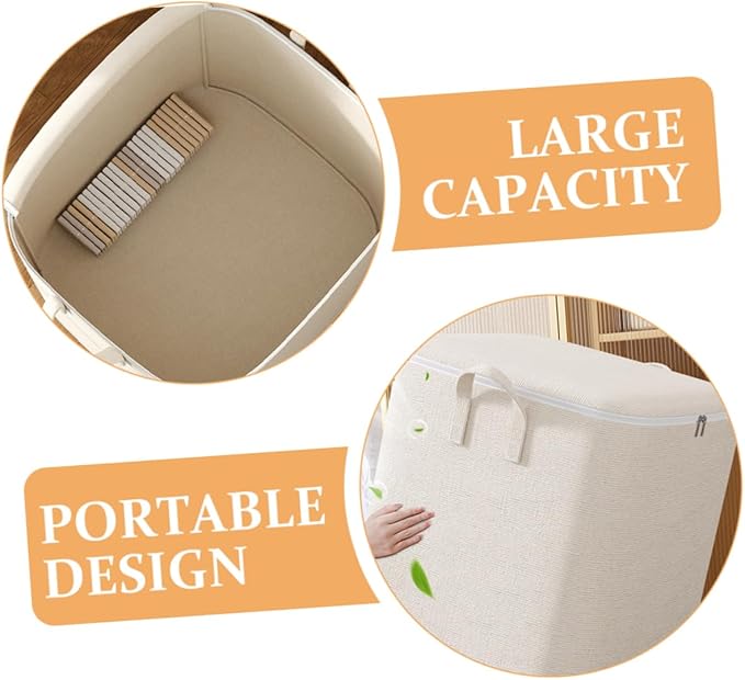 TIDTALEO Storage Bag Comforter Large Bag Organizer Wardrobe Storage Large Zipper Bag Clothes Bag with Zipper Bedding Bag Large Bags for Moving Storage for Closet Cotton Linen Quilt Big Bag