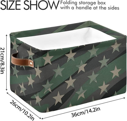 Large Storage Basket Jungle Green Camo Usa Flag Foldable Storage Box Organizer Bins with Handles for Bedroom Home Office