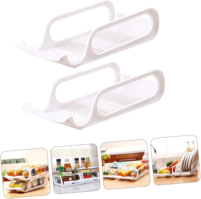 SHOWERORO 2pcs Stackable Refrigerator Beverage Storage Rack Practical Can Bowl Organizer for Beer Vegetables and Fruits Space-saving Cold Storage White