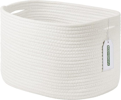 ECDYQXVU Cotton Rope Storage Basket, 15x10x9 Inches, Woven Basket for Shelves, Clothes, Towels, Books, and Laundry, White (1 Pack)