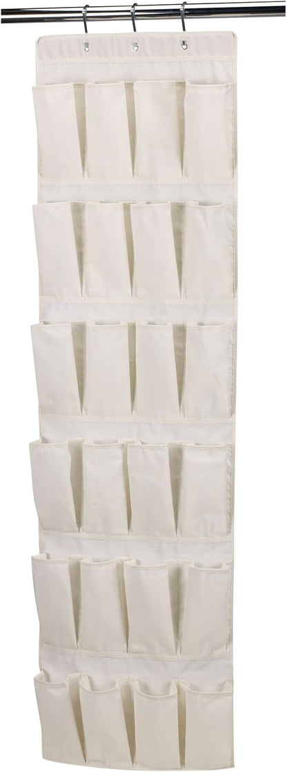 Household Essentials Over The Door 24 Packet Shoe Storage Organizer, Natural Canvas