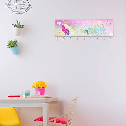Jetec Hair Bow Organizers, Hair Clip Holders, Hello Beautiful Wall Mount Jewelry Holder with 9 Hooks for Room(Unicorn Style)