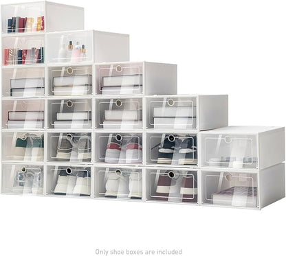Shoe Boxes, 20 Pack Stackable Clear Plastic Shoe Storage, Foldable Shoe Organizer with Transparent Lid, 13x9.1x5.5 Inch Large Space for Sneakers Boots