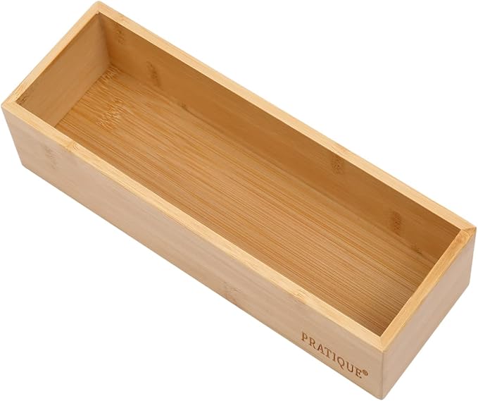 PRATIQUE Bamboo Drawer Organizer - Kitchen Utensil Organizer Silverware Tray Cutlery Holder，Office Desk Supplies and Accessories (8.9x3x2.6 inch)