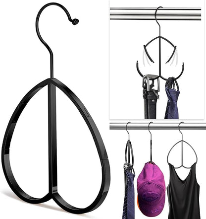 Multipurpose Closet Hangers- Tie and Belt Hanger for Closet- Ideal for Storing Belts, Ties, Scarfs, Baseball Hats, Purses & More- Great Space Saving Belt Organizer for Wardrobe - Black