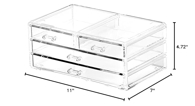 Cq acrylic Bathroom Organizer with 4 Drawers,Stackable Containers for Organizing with Drawers for Vanity Counter and Desk,Plastic Clear Storage Drawers for Cabinet Makeup,Craft,Beauty Supplies,1Pcs