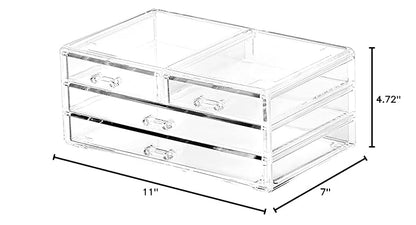 Cq acrylic Bathroom Organizer with 4 Drawers,Stackable Containers for Organizing with Drawers for Vanity Counter and Desk,Plastic Clear Storage Drawers for Cabinet Makeup,Craft,Beauty Supplies,1Pcs