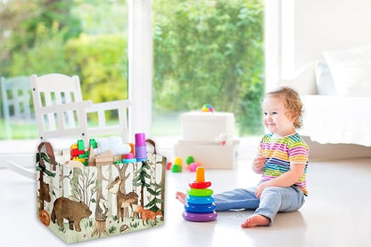 Sanjiaofeng Rectangular Kids Basket Animal Storage Bins,Woodland Storage Baskets with Handles.Clothers,Toys,Books,Kid's Gifts Storage. (Tree animal)
