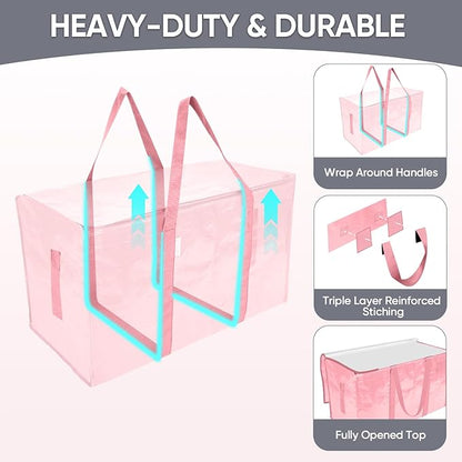 TICONN 2 Pack Extra Large Moving Bags Heavy Duty with Zippers & Carrying Handles, Durable Storage Bags Moving Boxes for Closet Organizers and Storage (2 Pack, Coral)