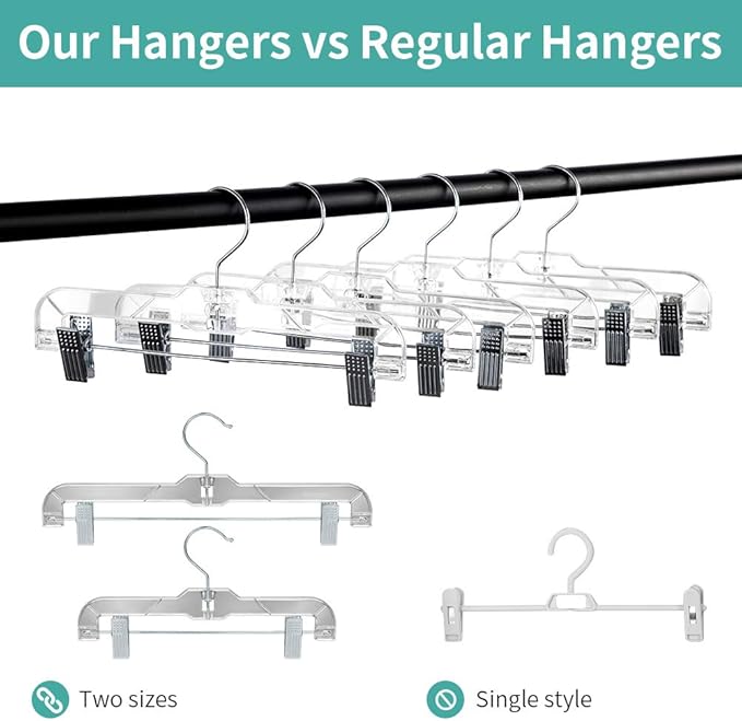 Clear Plastic Skirt & Pants Hangers 20 Pack, Clips Hanger for Pants, with Strong Metal Clips, Skirts, Trunks, Acrylic Hangers, Heavy Duty Vics 5131 Apparael Store Hangers