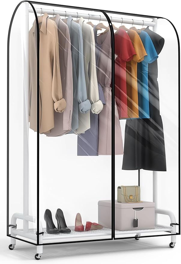 Clear Garment Rack Cover 47" L x 20" W x 60" H, Clothes Rack Cover with Reinforced Zipper, Waterproof PEVA Dustproof Protection – Cover Only, Rack Not Included