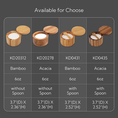 KITCHENDAO Bamboo Salt Cellar Bowl Box，Elegant Kitchen Container Holder with Swivel Magnetic Lid to Store Pepper Spice Bath or Favorite Seasonings, 6oz
