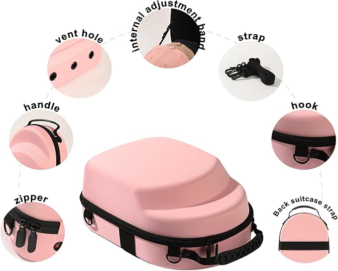 Pink Hat Travel Case with Handle and Adjustable Shoulder Strap Baseball Cap Storage Box Can Effectively Protect Your Hat and Suitable for Travel and Home Storage