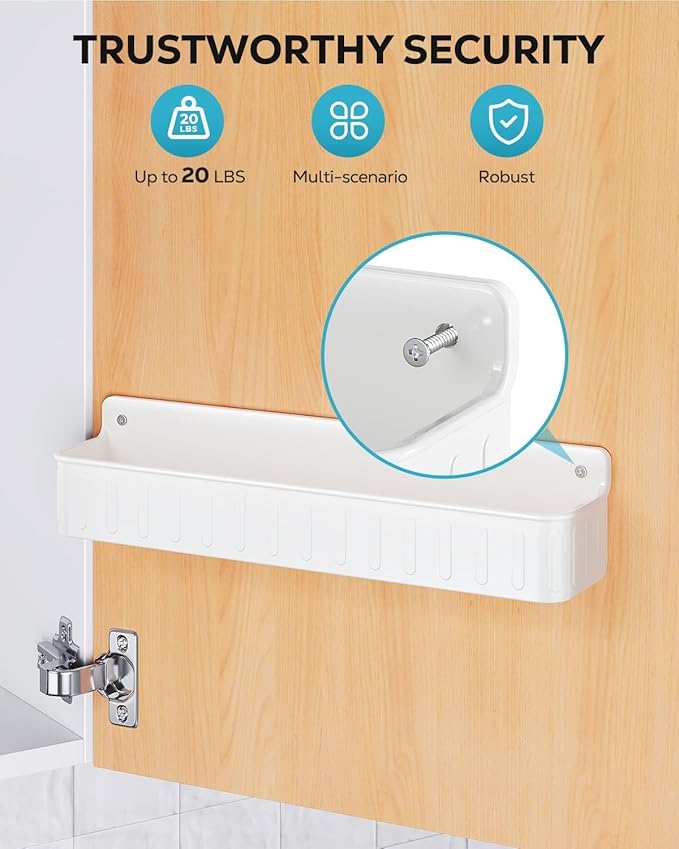 Nieifi Spice Rack Wall Mount, Spice Organizer for Spice Jars, Screw or Adhesive Hanging Organizer for Kitchen Cabinet or Pantry Door, 4 Pack, White, ABS Plastic