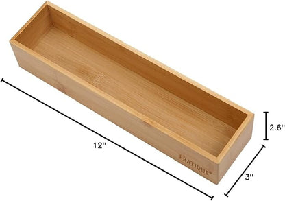 PRATIQUE Bamboo Drawer Organizer - Kitchen Utensil Organizer Silverware Tray Cutlery Holder，Office Desk Supplies and Accessories (12x3x2.6 inch)