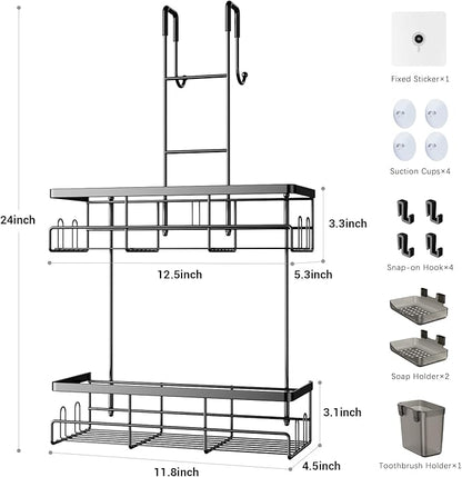 Aitatty Over the Door Shower Caddy Hanging: Black Rustproof Shower Organizer over the Door - No Drilling Bathroom Rack for Inside